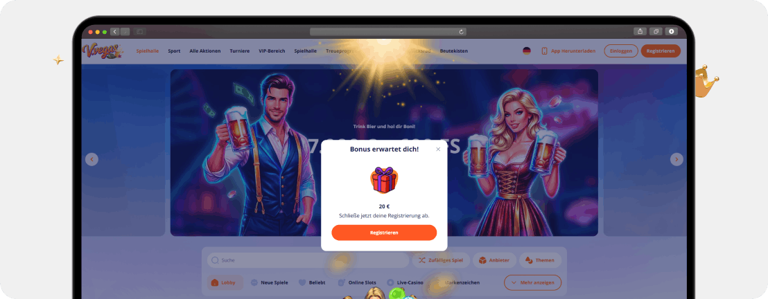 Vulkan Vegas Registrierung mit 20 € Bonus ohne Einzahlung für Österreich