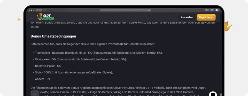 SlotHunter Bonus Umsatzbedingungen
