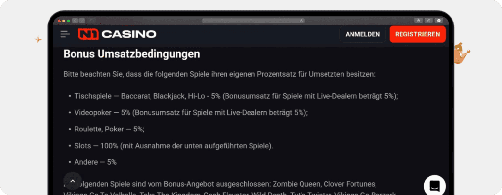 N1 Casino Bonus Umsatzbedingungen