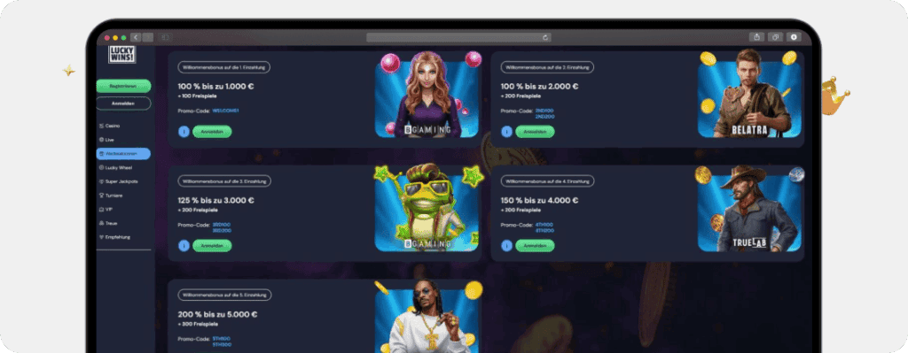 LuckyWins Casino Aktionen Screenshot