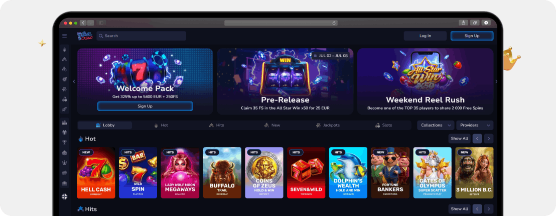 7Bit Casino Startseite – Welcome Pack bis zu 5.400 Euro und 250 Freispiele im Krypto-Casino ohne deutsche Lizenz