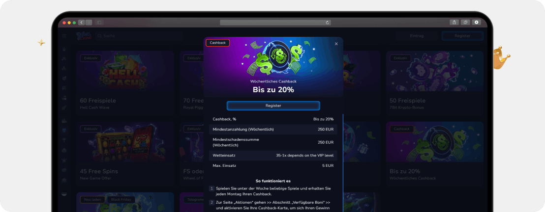 7Bit Casino wöchentliches Cashback bis 20 Prozent mit Bedingungen