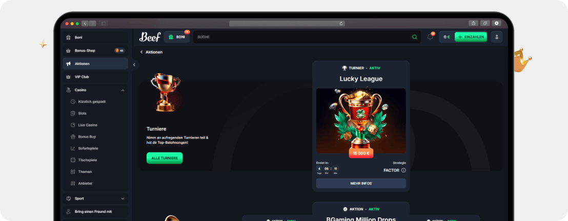BEEF Casino Turniere und Aktionen mit Lucky League Preispool