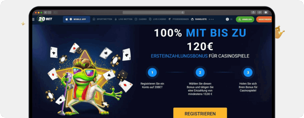 Screenshot Willkommensbonus von einem der besten Online Casinos für Bonusjäger 20Bet