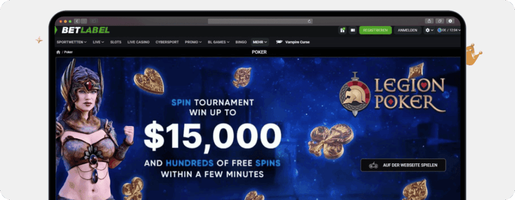 Screenshot Poker-Turniere eines der besten Online Casinos für Zusatzangebote BetLabel