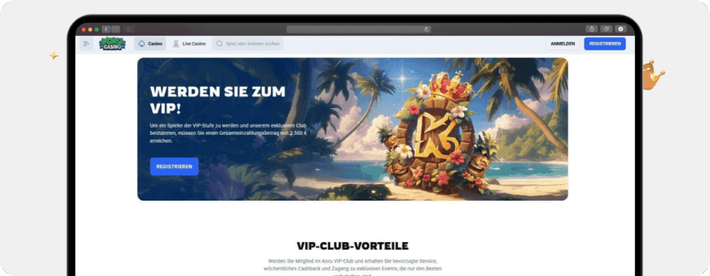 Screenshot VIP-Club eines der besten Online Casinos mit umfangreichem Bonusprogramm Koru Casino