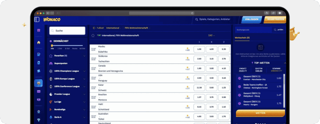 Screenshot Wonaco Langzeitwetten zur WM 2026