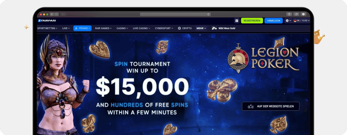 Screenshot Poker-Turniere bei FairPari, eines der besten Online Casinos für Zusatzangebote neben Slots und Live-Games
