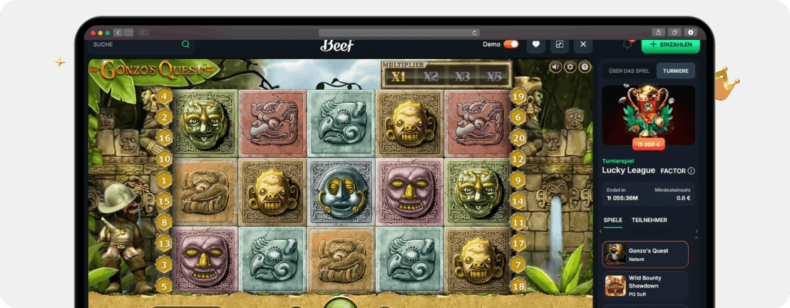 Screenshot Gonzo’s Quest von NetEnt als Beispiel für einen der besten RTP Slots mit großer Fangemeinde