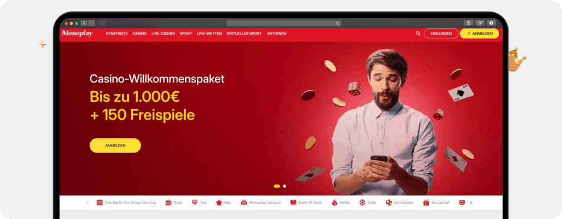 Screenshot MonoPlay Willkommenspaket mit sehr fairen Bedingungen als Empfehlung im Bereich bester Casino Bonus Deutschlands