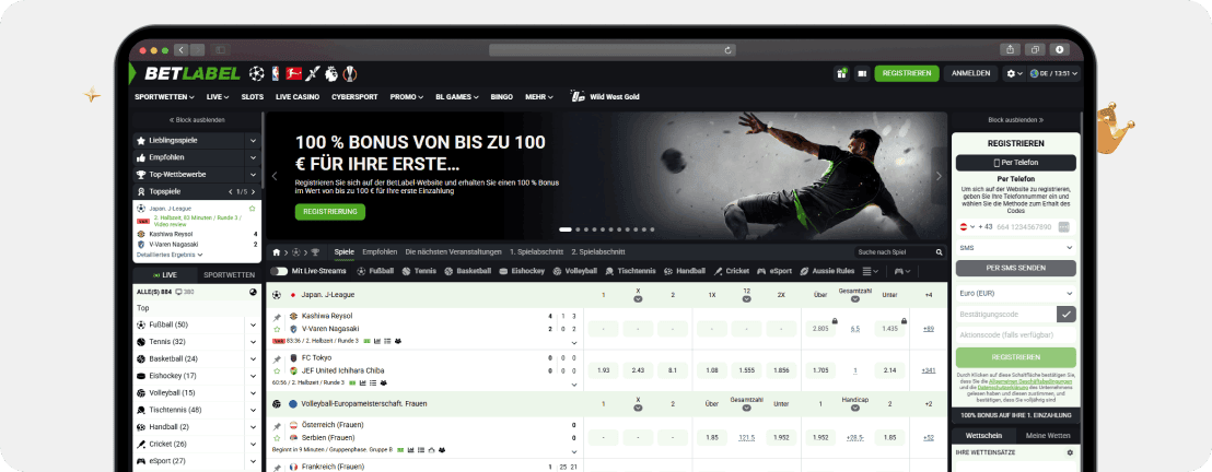 Betlabel Sportwetten ohne LUGAS mit Livewetten und über 880 Events