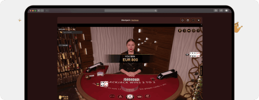 Live Blackjack Tisch im Online Casino ohne Limit mit 800€ Gewinn 
und Einsatzlimit bis 1.000€ pro Hand