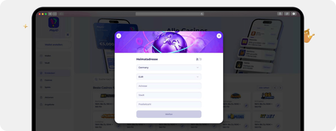 Screenshot Maske für die Eingabe weiterer persönlicher Daten bei FunID als sechster Schritt der Registrierung in den besten FunID Casinos