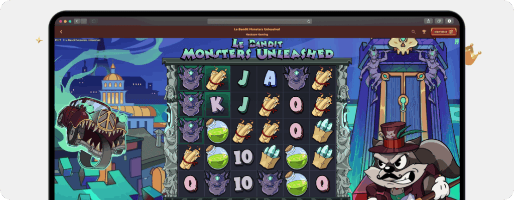 Halloween-Slot Le Bandit Monsters Unleashed von Hacksaw Gaming mit Monster-Thema