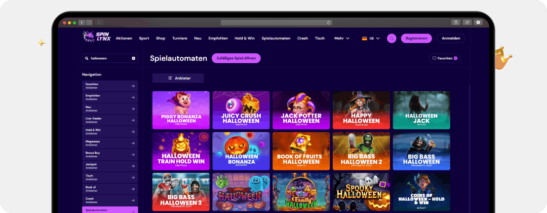 SpinLynx Casino im Test mit über 5.000 Spielen und lila Design
