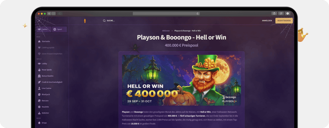 Halloween Turnier Hell or Win von Playson und Booongo mit 400.000 € Preispool