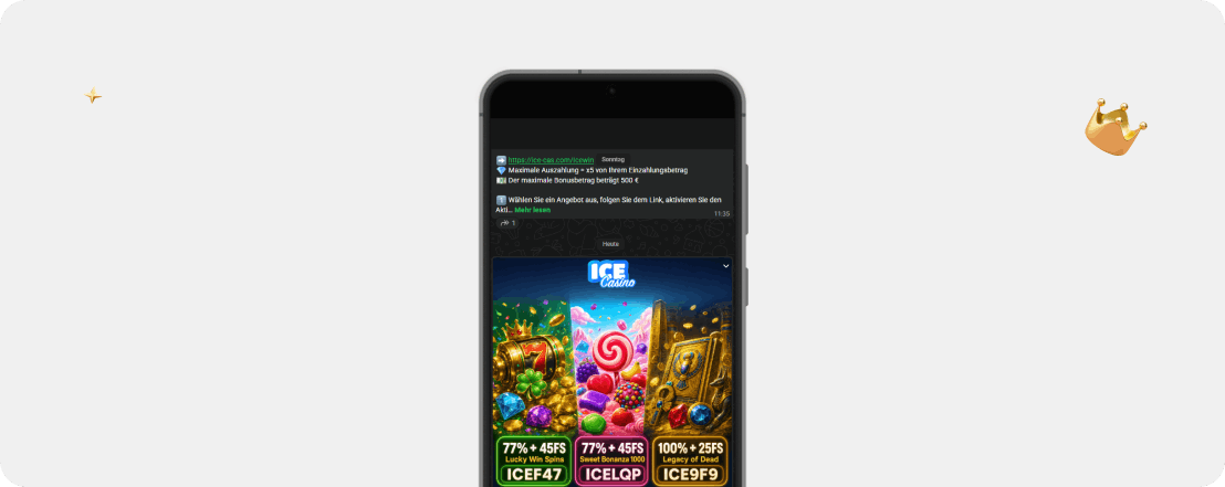 Ice Casino Bonuscodes per WhatsApp mit drei Aktionscodes und Freispielen