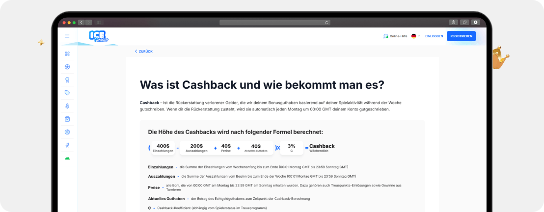 Ice Casino Cashback Formel mit wöchentlicher Rückerstattung bis 1.000 Euro