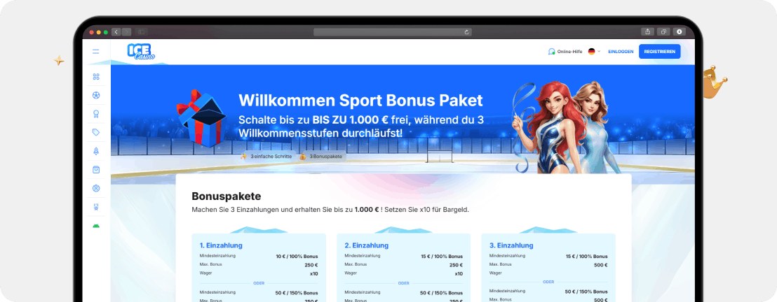 Ice Casino Willkommen Sport Bonus Paket bis 1.000 Euro über drei Einzahlungen
