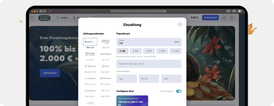 Koru Einzahlung