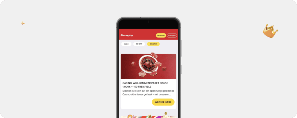 Monoplay Casino Bonus Angebote Übersicht Willkommenspaket 1000 Euro 150 Freispiele