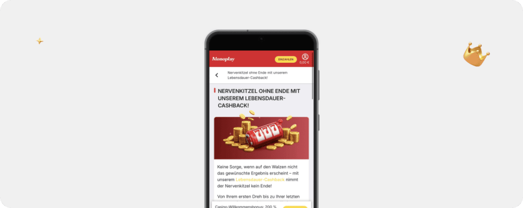 Monoplay Casino Lebensdauer Cashback 5 Prozent wöchentlich Bestandskunden