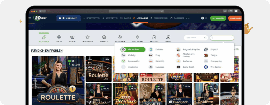 20Bet Casino Anbieter Screenshot