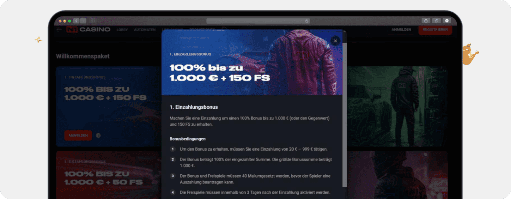 N1 Casino Willkommensbonus Screenshot