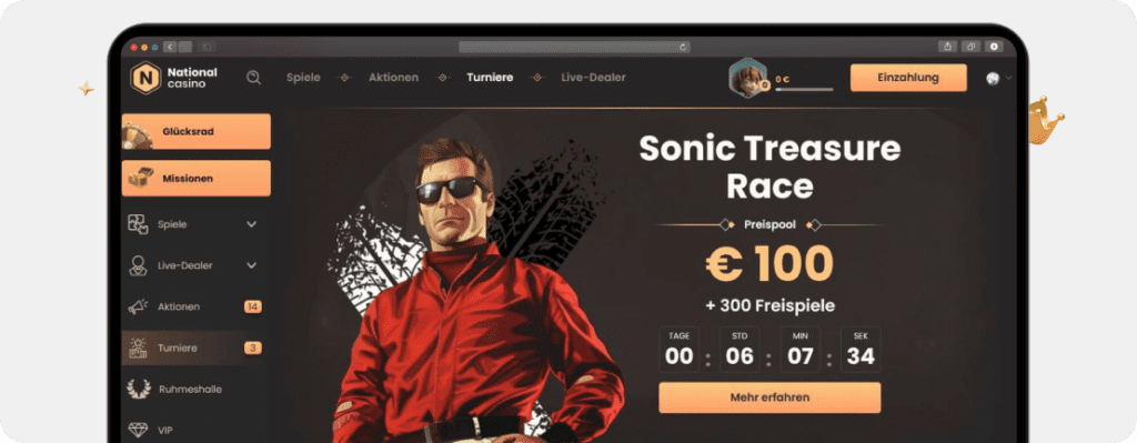 Screenshot National Casino Bonus Turniere mit Preispools bis 100.000 €