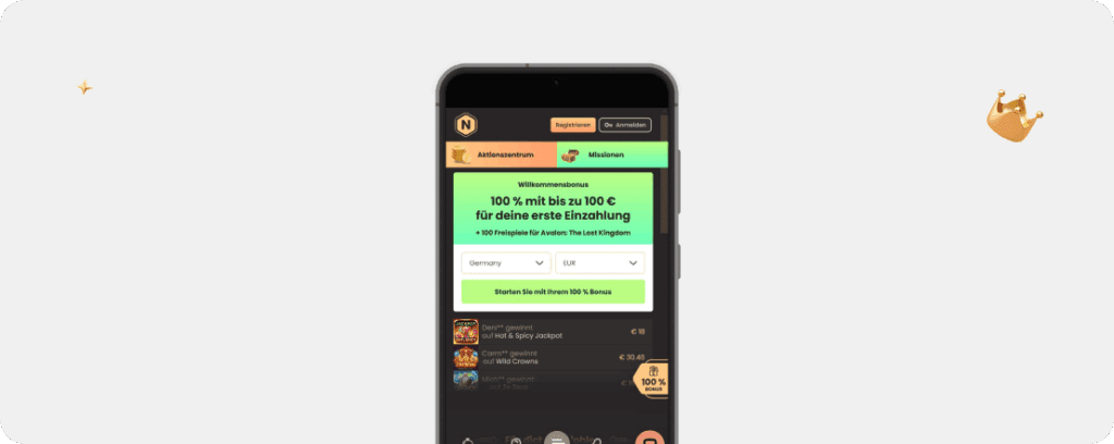 National Casino Web-App mit Login-Feld oben rechts im Smartphone-Browser