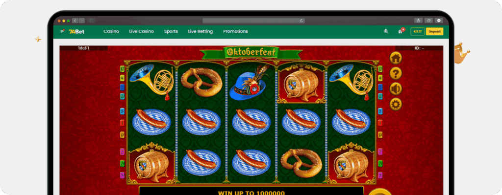 Oktoberfest Slot von Amatic mit Weißwurst auf blau-weißem Teller