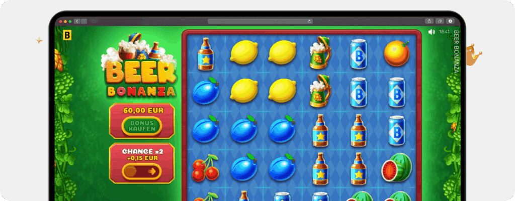 Beer Bonanza Oktoberfest Slot von BGaming mit Bierkrügen und Früchten