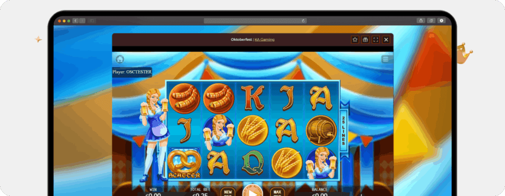 Oktoberfest Slot von KA Gaming mit Brezel Scatter im Festzelt