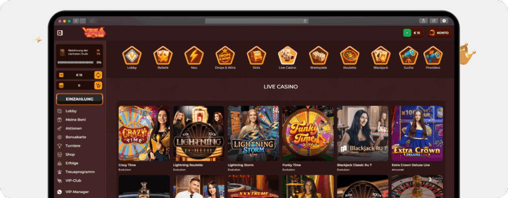 Online Casino Live-Casino mit Crazy Time Lightning Roulette Blackjack und Spielshow Kategorien von Evolution