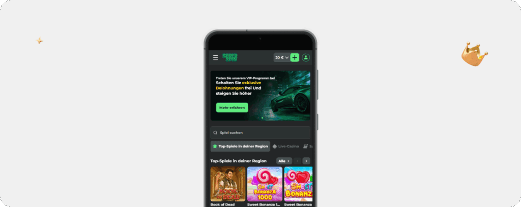 Online Casino Mobile App mit Spielsuche Live-Casino und Top-Spielen in der Region