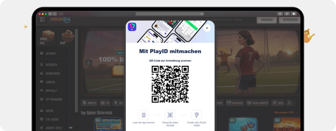 Screenshot QR-Code für die Anmeldung im Neon54 Casino mit PlayID App als zweiter Schritt der Registrierung