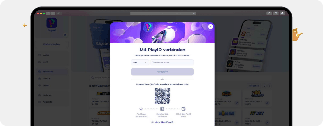 Screenshot Maske für die Eingabe der Telefonnummer bei PlayID als dritter Schritt der Registrierung in PlayID Casinos