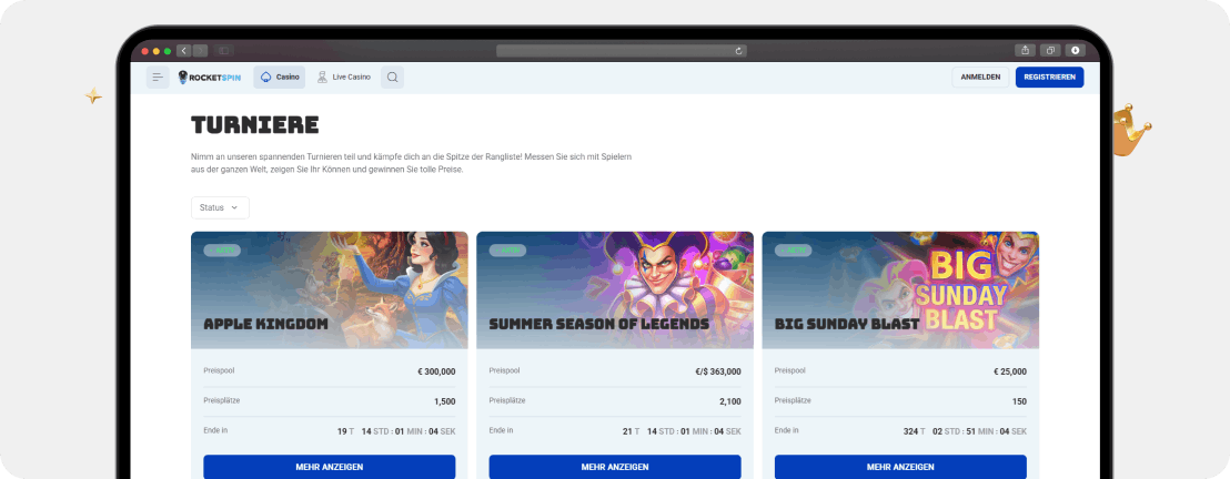 Rocketspin Casino Turniere Übersicht