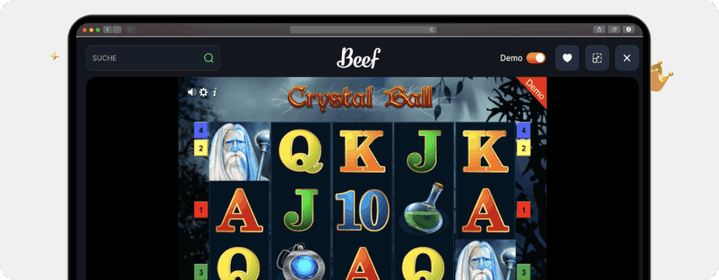 Gamomat Slot Crystal Ball mit Zauberer und rot leuchtender Kristallkugel als Wild