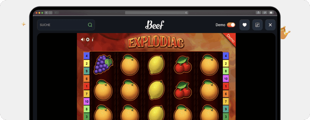 Gamomat Slot Explodiac mit Früchtesymbolen und explodierendem Bomben-Wild