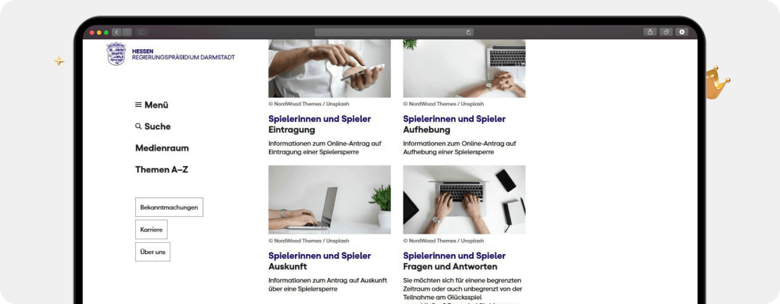 Screenshot Übersicht des Regierungspräsidiums Darmstadt zu OASIS mit der Option zur Einrichtung der Sperre