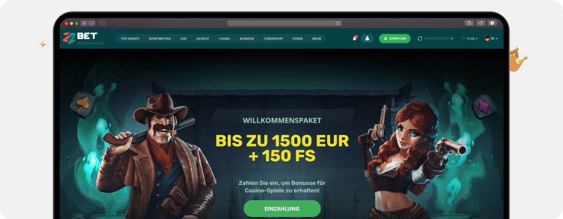 22Bet Casino Willkommenspaket 1500 EUR + 150 Freispiele Desktop