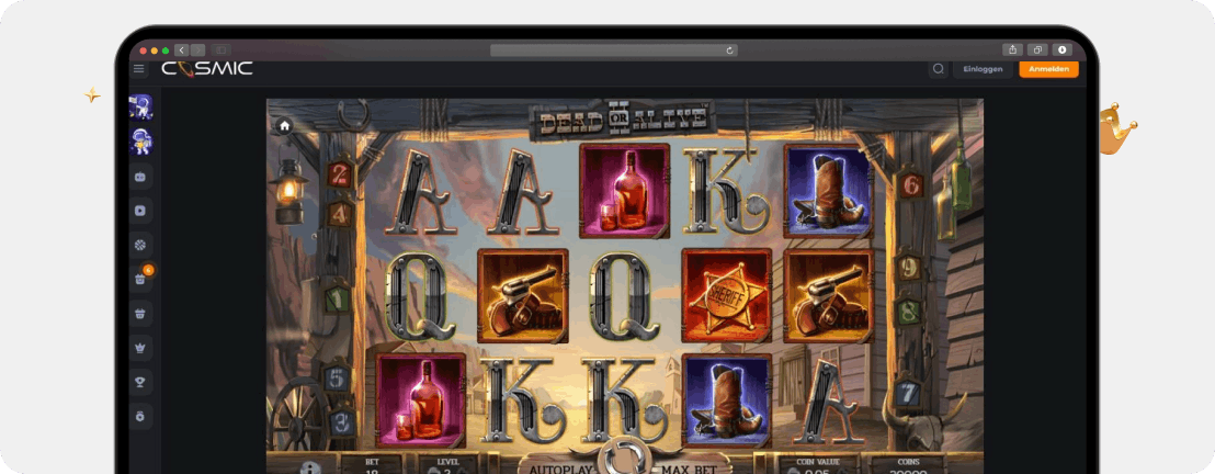 Screenshot Slot Dead or Alive 2 von NetEnt im Cosmic Slot Casino ohne 5,3 % Steuer