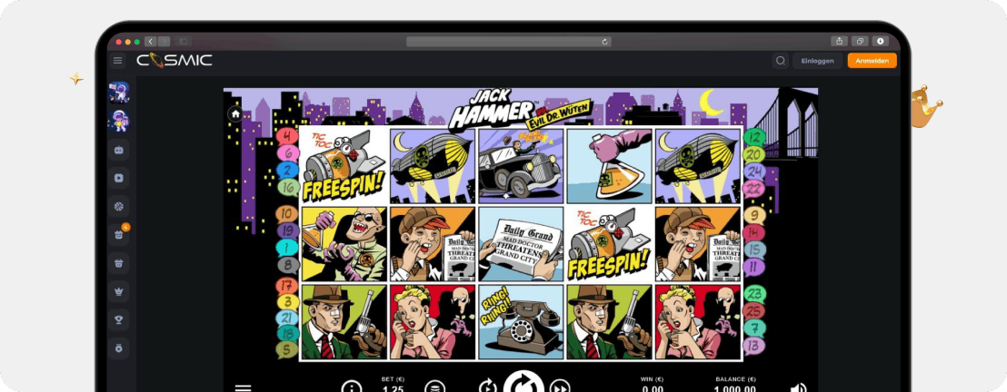 Screenshot Slot Jack Hammer von NetEnt im Cosmic Slot Casino ohne 5,3 % Steuer