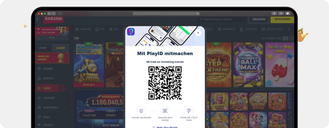 Screenshot QR-Code für die Anmeldung im Rabona Casino mit FunID als zweiter Schritt der Registrierung