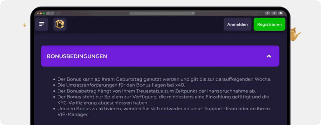 Geburtstagsbonus Bedingungen