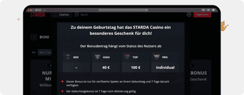 Geburtstagsbonus Starda