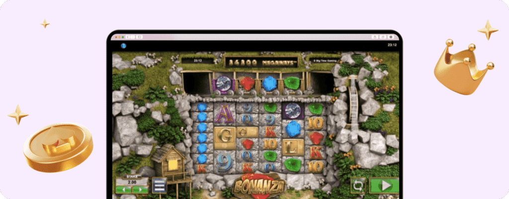 Screenshot des Bonanza Megaways Slots auf Betiton.