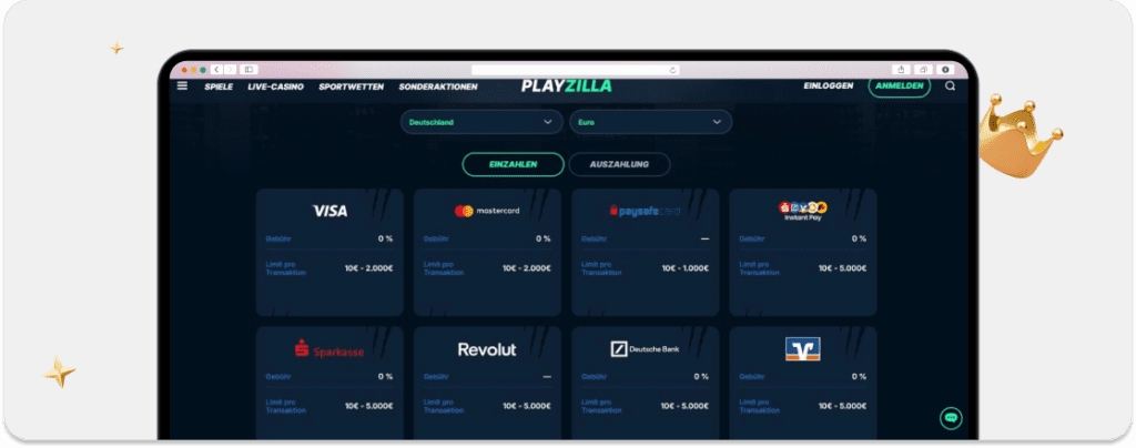 OSC - Playzilla Einzahlungsmöglichkeiten
