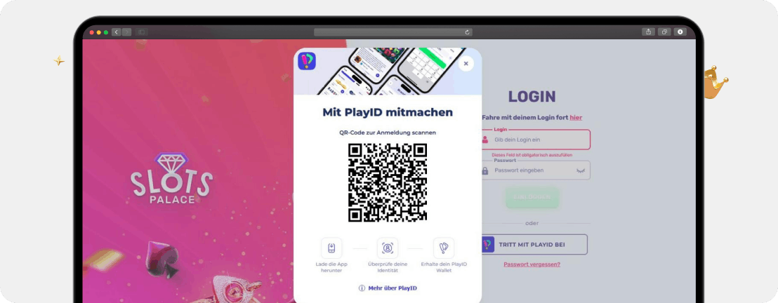 Screenshot QR-Code für die Anmeldung im Slots Palace Casino mit PlayID App als zweiter Schritt der Registrierung